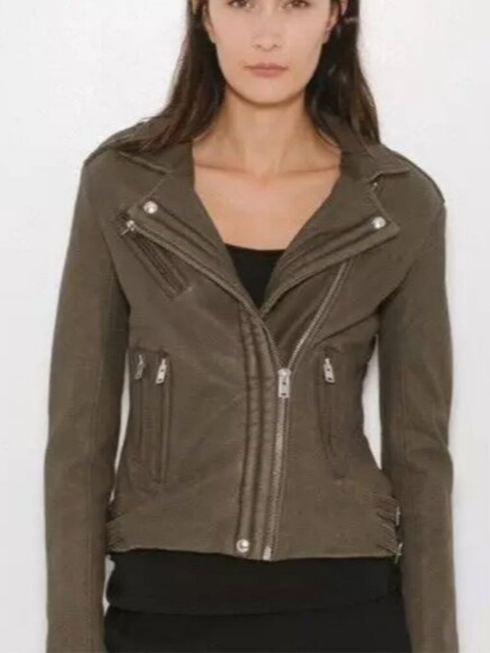 Women's IRO Han Leather Jacket - Olive Green - Size 1